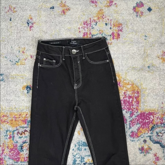 Bershka Denim - Bershka Black Contrast Stitch Skinny High Jeans